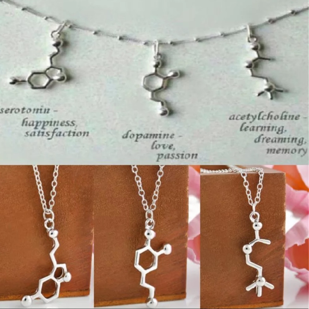 3 Piece Silver Biochemistry Molecule Necklace Set